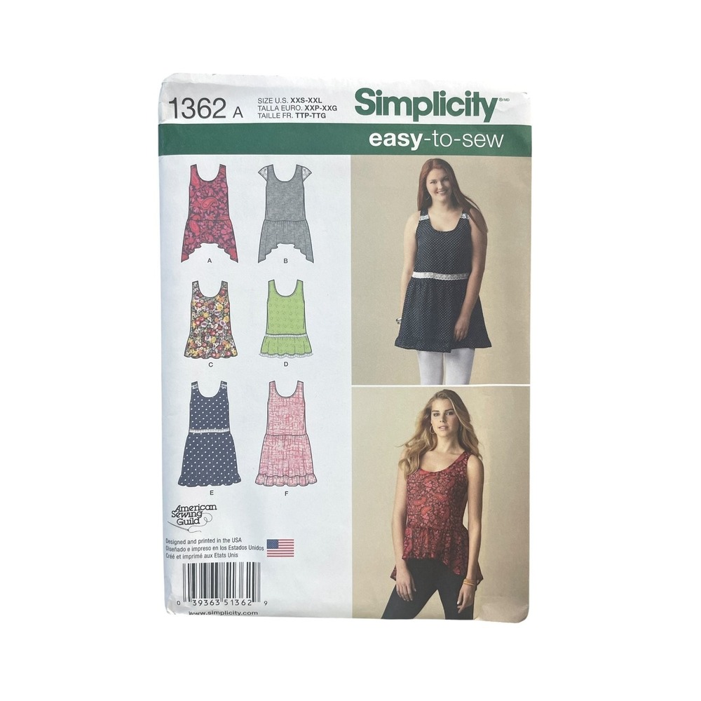 Simplicity 1362 Misses Tunic Mini Dress XXS-XXL (4-24)‎ Easy Sew Pattern UNCUT